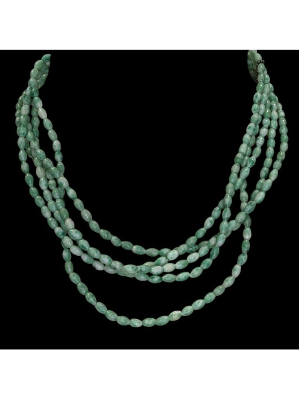 Vintage Layered Stone Necklace Green White Boho Chic Statement Multi Strand Jewe - Picture 4 of 6